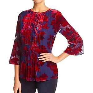 Elie Tahari Velvet Burnout floral blouse Medium bell sleeve romantic whimsigoth